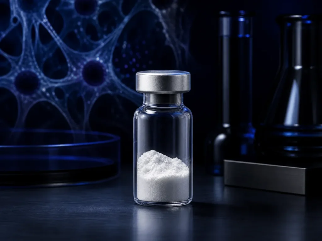 Melanotan II (MTII) Peptide research peptide powder in laboratory vial